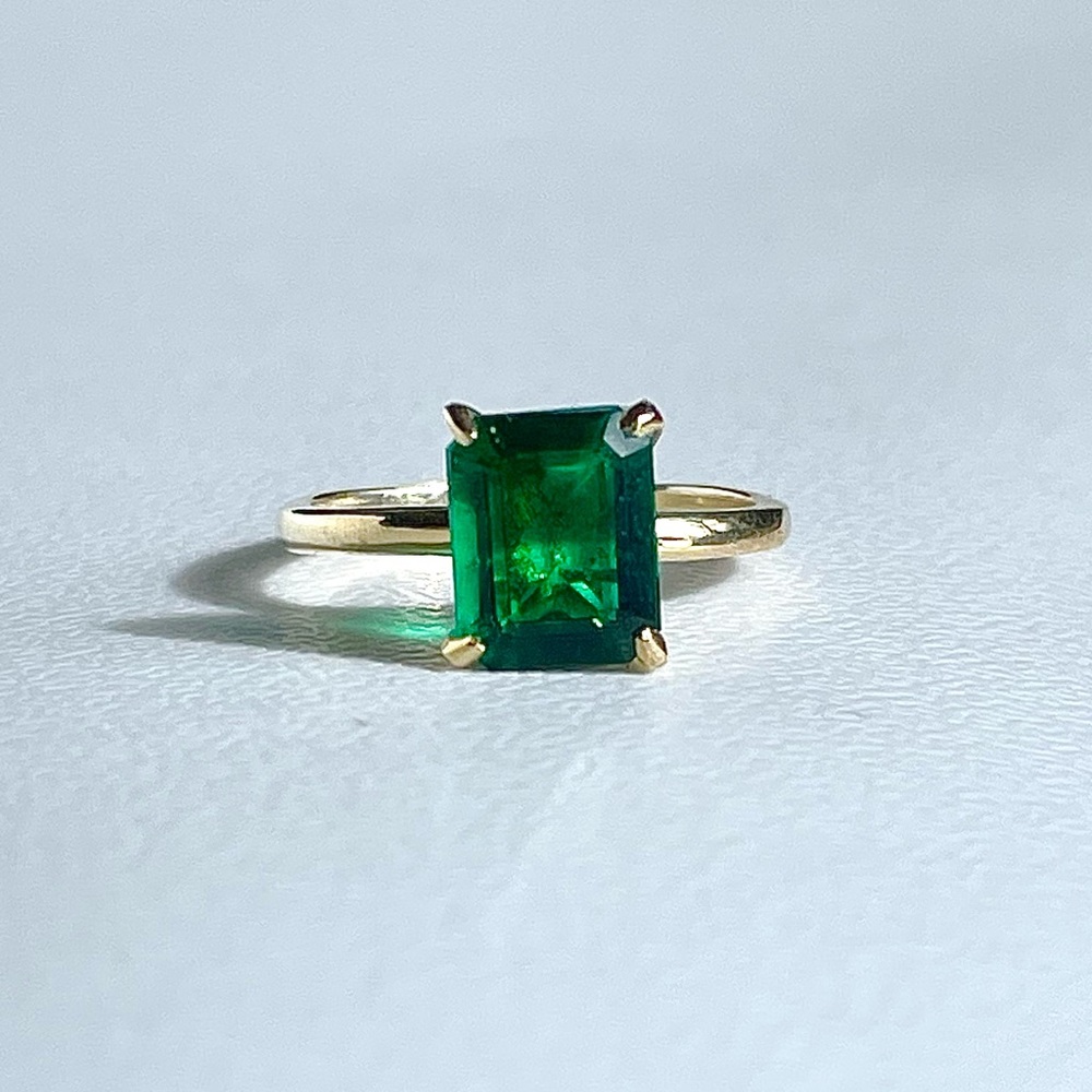 Lab Emerald Solitaire Ring